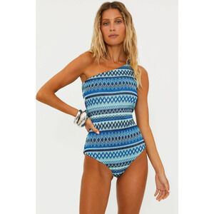 BEACH RIOT Women's Alba One Piece Swimsuit XL Blue Daydream Chevron NWT